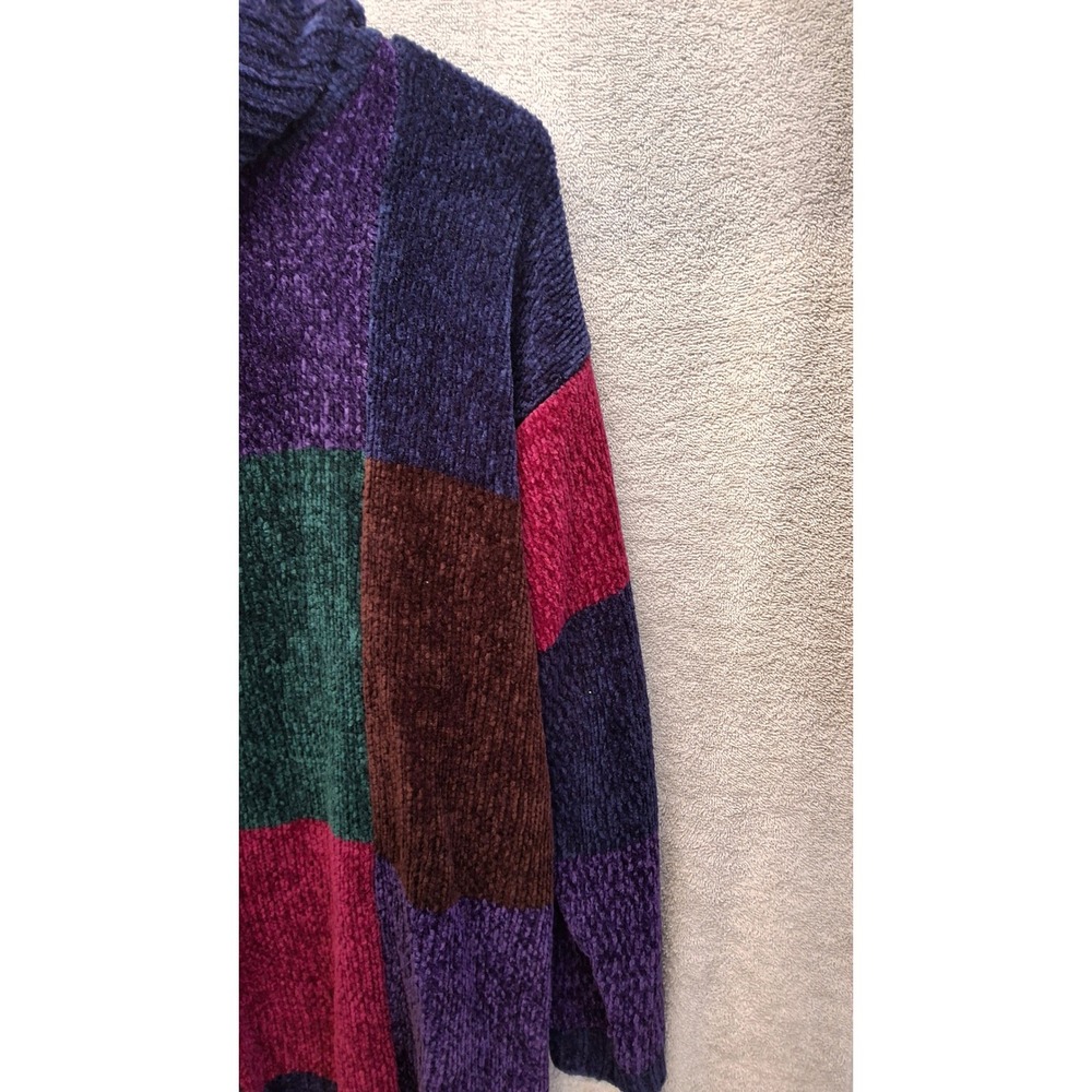 Bentley Vintage Chenille Colorblock Patchwork Cowl Neck Sweater Large Jewel Tone - Picture 3 of 7